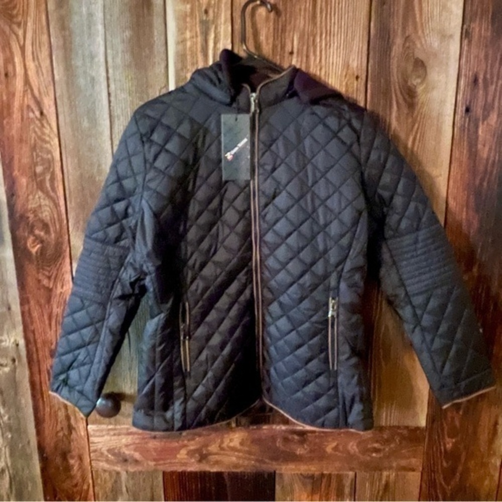 Union Nature Hooded Diamond Quilted Lightweight Puffer Jacket Black Size M NWT​